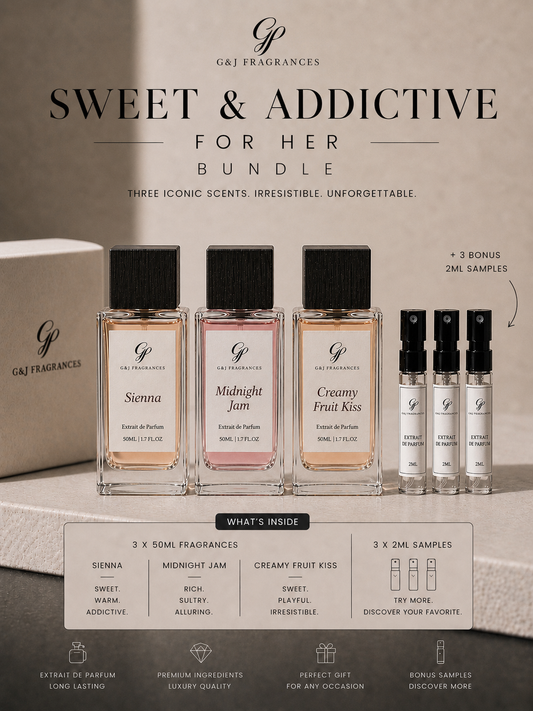 Sweet & Addictive Bundle for Her – 3 Full Size Fragrances + 2 Bonus Samples