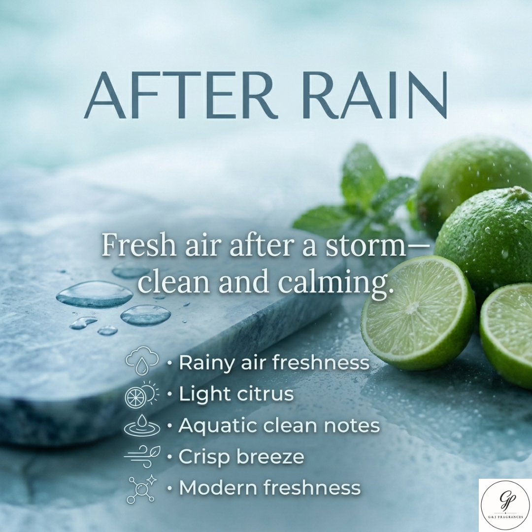 After Rain- Unisex Aquatic Ginger and Woodsy 50mL Extrait de Parfum Fresh Citrus Notes Modern Base Cologne G&J Fragrances