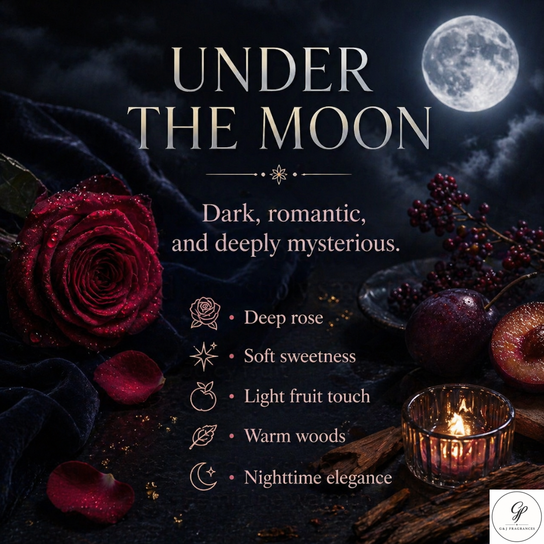 Under the Moon- Unisex Rose Vanilla Oud and Strawberry 50mL Extra-it de Parfum Rich Warm and Refined Fragrance G&J Fragrances