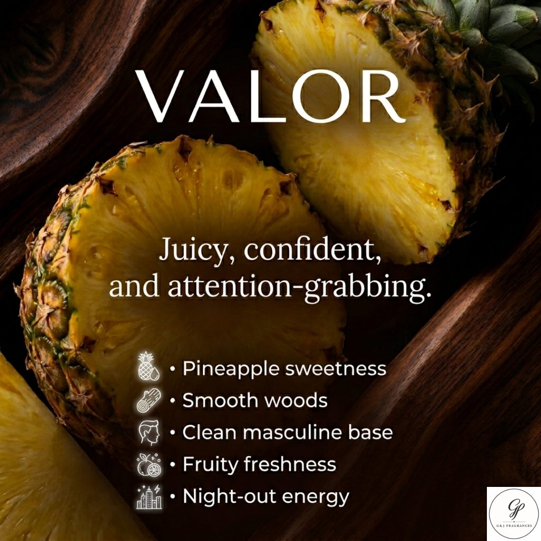 Valor- Men's 50ml Extrait de parfum masculine citrusy pineapple with woodsy notes